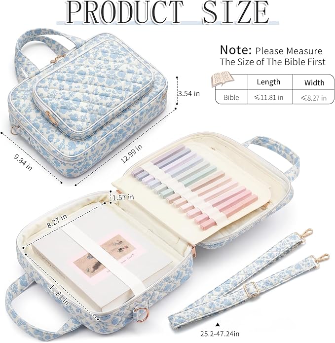 Bible Bag for Women, Large Bible Cover Case with Study Supplies,Girls Carrying Case with Highlighters, Pens, Bible Tabs, Sticky Notes, Christian Gifts for Girls, Mom, Easter Mothers Day Religious Gift