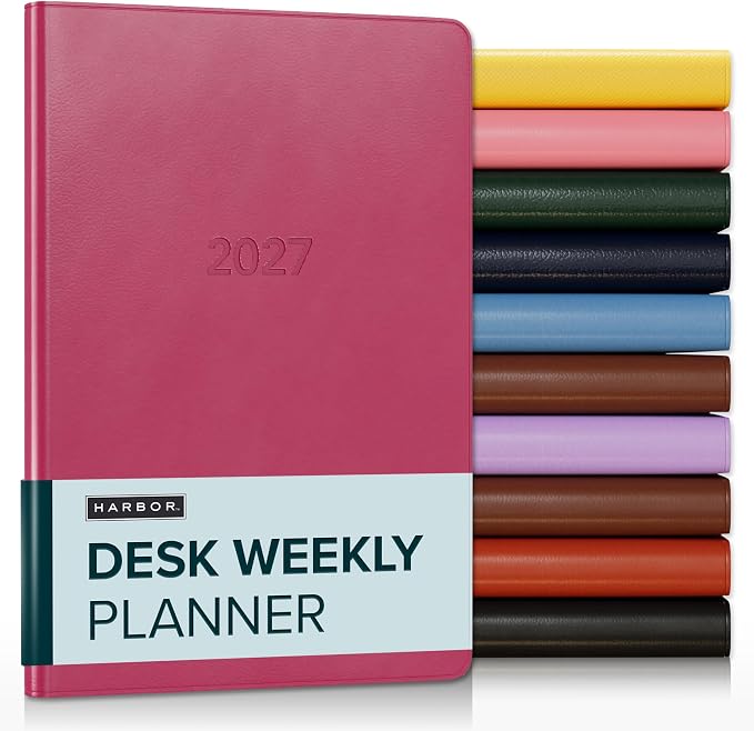 Harbor Desk Weekly Monthly Planner 2027 - Calendar Planner and Notebook, Durable Faux Leather, 192 Pages, Softcover & Book Bound - Cambridge Orchid Flower - 8x5.5"