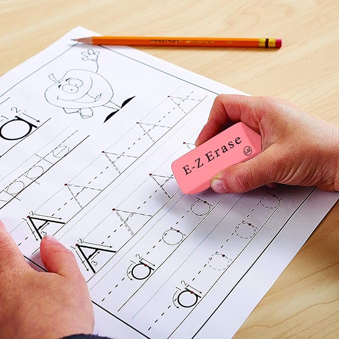 Pink Erasers, 12 Count Rectangular Eraser Bulk Pack, Latex Free Pink Pearl Erasers for School Supplies, Art and Office