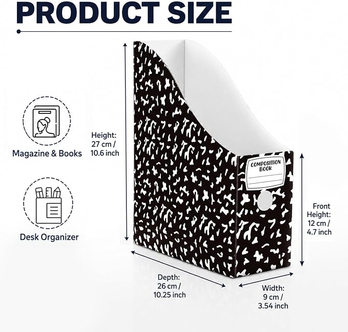 20 Pack Magazine File Holder Set Cardboard Magazine File Folders with Label Stickers Foldable Desk Files Holder Cardboard Book Bins Files Organizer Storage Box For Home Office School (Composition)