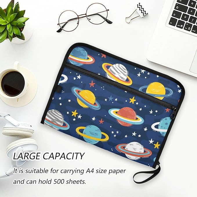 13 Pockets Expanding File Folder Planets and Stars Doodle with Sticky Labels Accordion File Folder Document Organizer Letter Size A4 Papers Expandable File Keeper