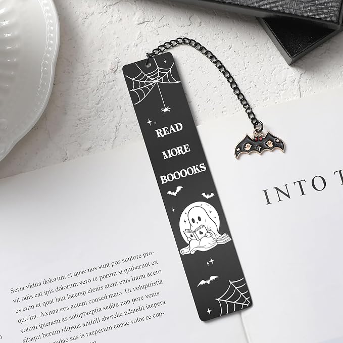 Halloween Metal Bookmarks Gifts - Cool Spooky Book Marks for Reading Women Men Funny Boo Basket Stuffers Black Page Marker for Horror Lovers Bookish Readers Kids School Office Accessories