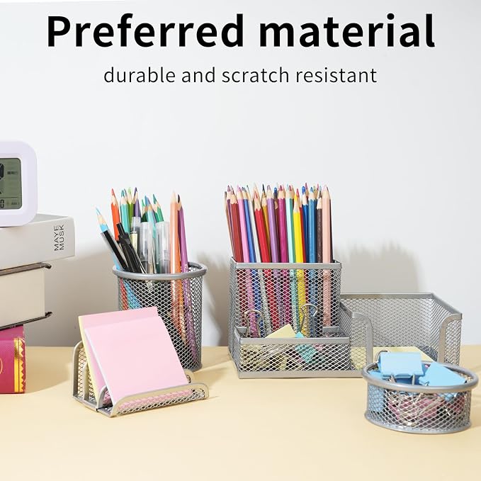 Desk Organizer for Office, 6 Pieces Mesh Desk Multi-functional Storage Set Office Supplies Accessories (Rose Gold)
