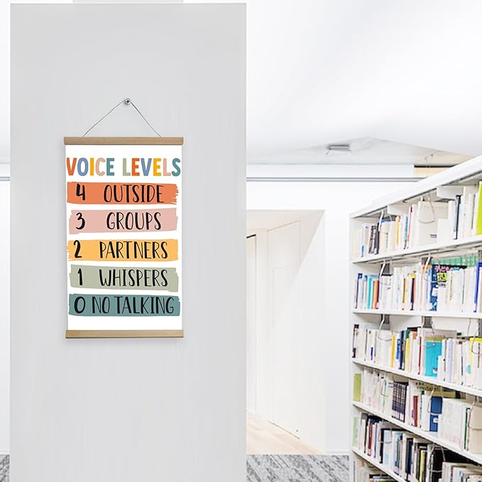 BUPOfromcn Voice Level Chart, Classroom Decor, Rainbow Boho Wall Art Prints 12x16in