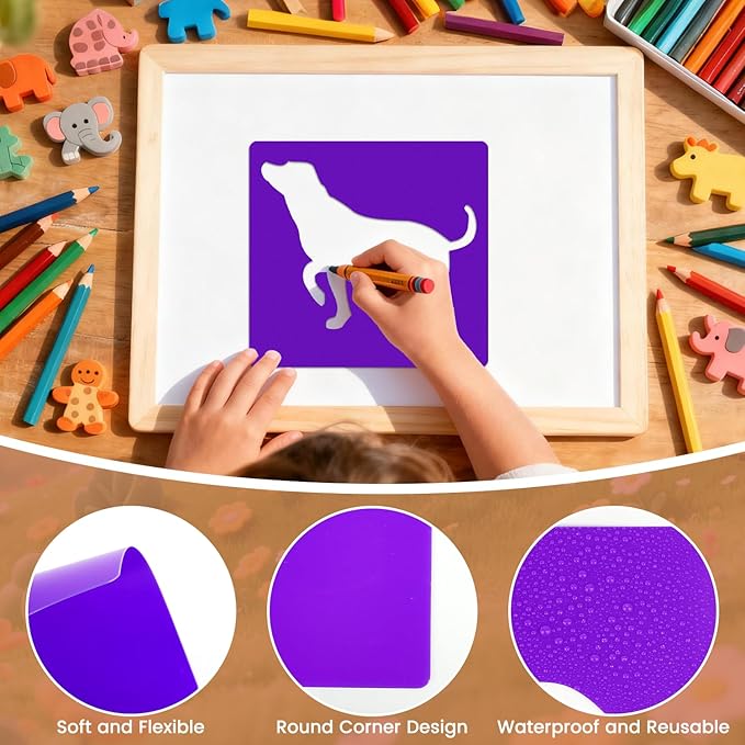 24 PCS Drawing Stencils, 8 Inch Large Drawing Stencils Chalk Template, Washable Reusable Outdoor Garden Themed Primary Shape Template Kit for Learning Painting DIY Crafts