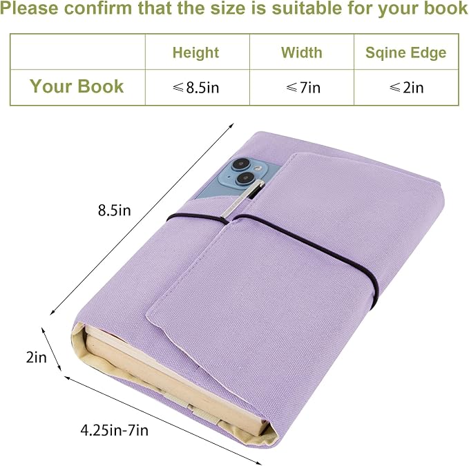Book Covers for Paperbacks,Reusable Book Protector for Soft (Purple, 8.5 Inch x 2 Inch)