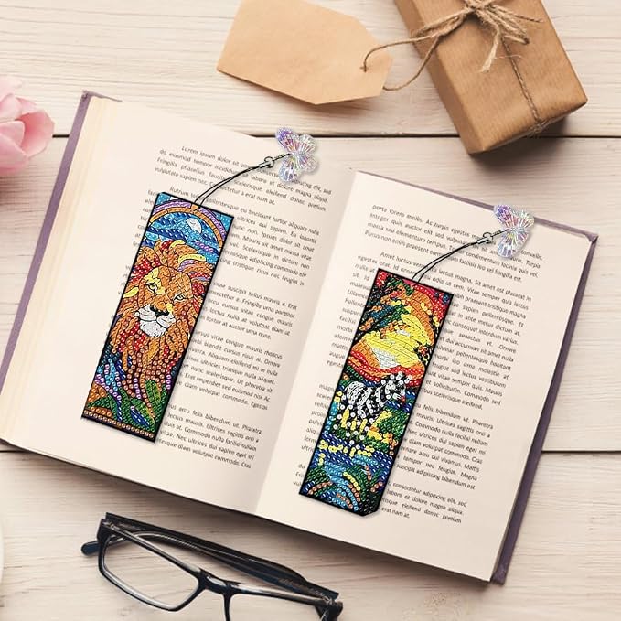 4PCS Animal Diamond Painting Bookmark DIY Diamond Art Kits for Adults, Acrylic Diamond Art Bookmarks with Pendant for Book Lovers