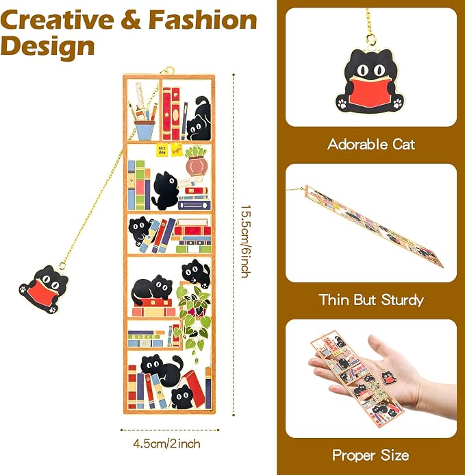 Bookmarks for Women Reading, Black Cat Metal Bookmarks with Gift Box, Cute Book Marks Charm, Bookmark Gifts for Mom, Friends, Book Lover, Cat Lover, Birthday, Graduation, Dad, Besite, Teachers