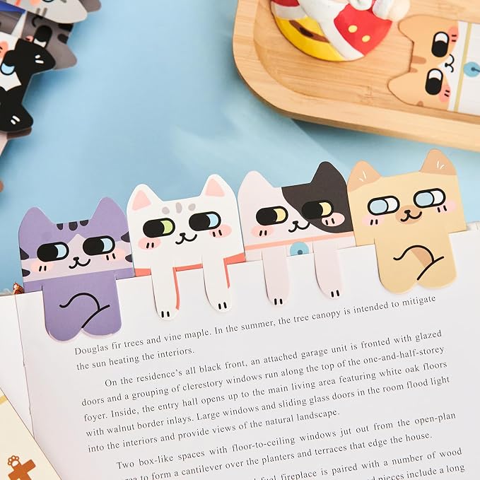 30Pcs Cat Bookmarks, Cute Paper Book Marks for Reading Kids, Double-Print Bookmark for Book Lovers, Student, Girls, Boys, Classroom