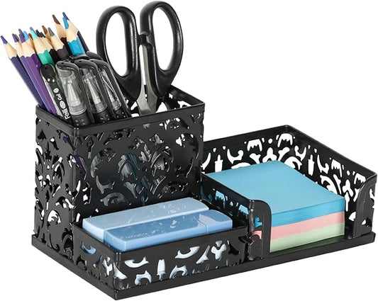 EasyPAG Desk Organizer with 3 Compartment for Pencil Sticky Note Holder and Office Accessories,Black