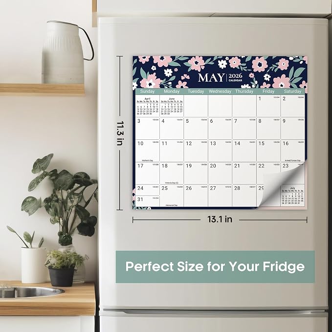 Aesthetic 2026-2027 Magnetic Calendar for Refrigerator, 21-Month Fridge Calendar Magnet from April 2026 to December 2027, Easy Organizing，Twilight Petals