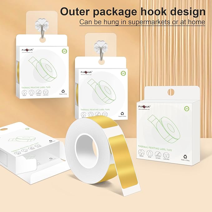 PARLAIM 14 X 40mm (0.55"x1.57") Tear-Resistant Thermal Label, 4 Rolls 640pcs OEM Label Tape Replacement Compatible with D30 Label Maker Perfect for Home/Office/School, Bright Gold