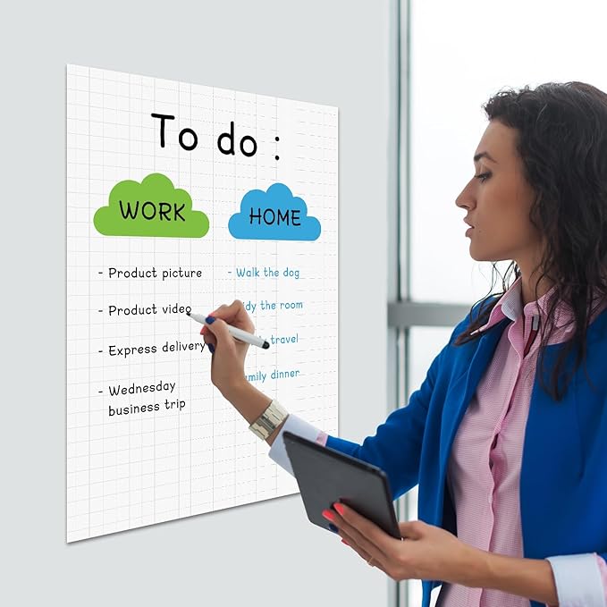 15 Pack Static Dry Erase Sheets, White Board Wallpaper 31.5 x 24 Inch, Line Dry Erase Sticker for Wall