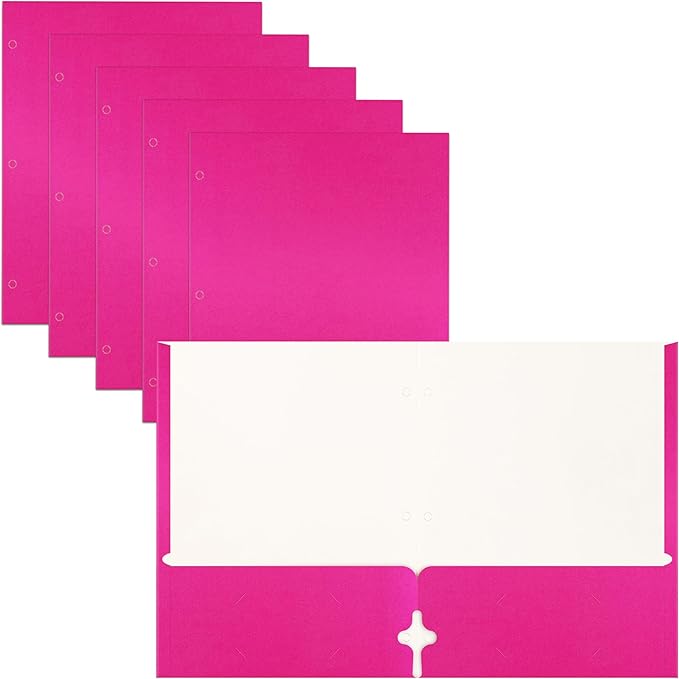 2 Pocket Portfolio Folders, 25 Pack, Trendy Cool Colors, Fits Letter Size Paper, for School, Office, Home, Matte Finish (Hot Pink)