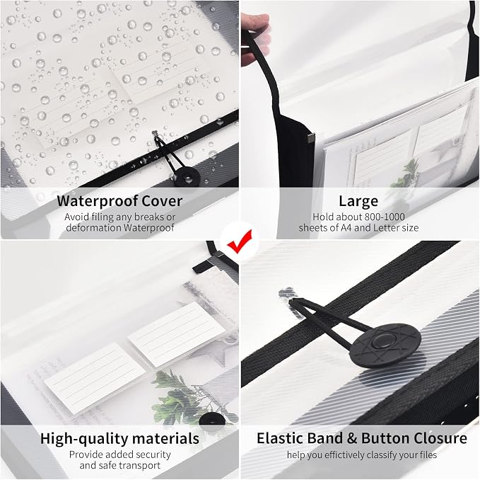 Expanding File Folder Document Organizer with Elastic Cord & Button Closure, Letter Size, 2.8" Expansion, Letter A4 Expandable File Folder for Home School Office Organization, 5 Pack