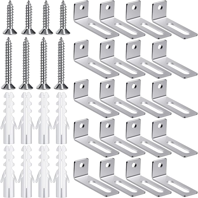Oudain 20 Set Whiteboard Brackets Whiteboard Installation Hardware Kit Mounting Wall Hanging Brackets Include Hanger Supports, Screws, Expansion Tube for Hanging School Office Supplies,1.26x0.47in