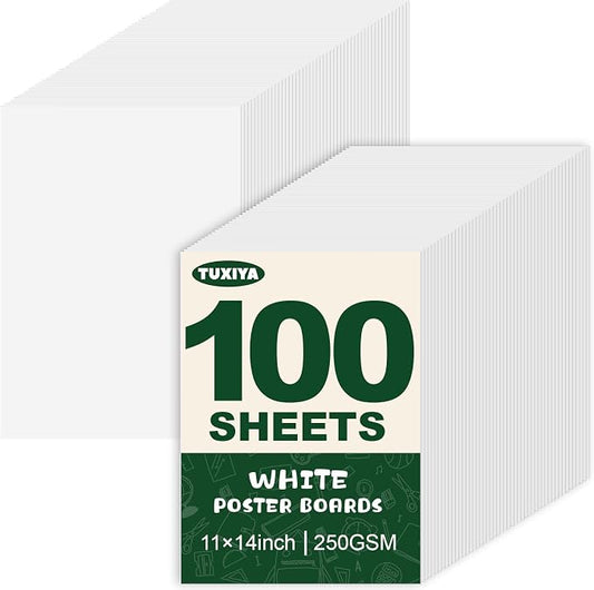 TUXIYA 100 Pack White Poster Board,11" x 14" White Poster Paper Bulk,250GSM/92LB Heavy-Weight Blank Poster Board for Arts,Craft,Projects Presentations,Drawing Scrapbooking