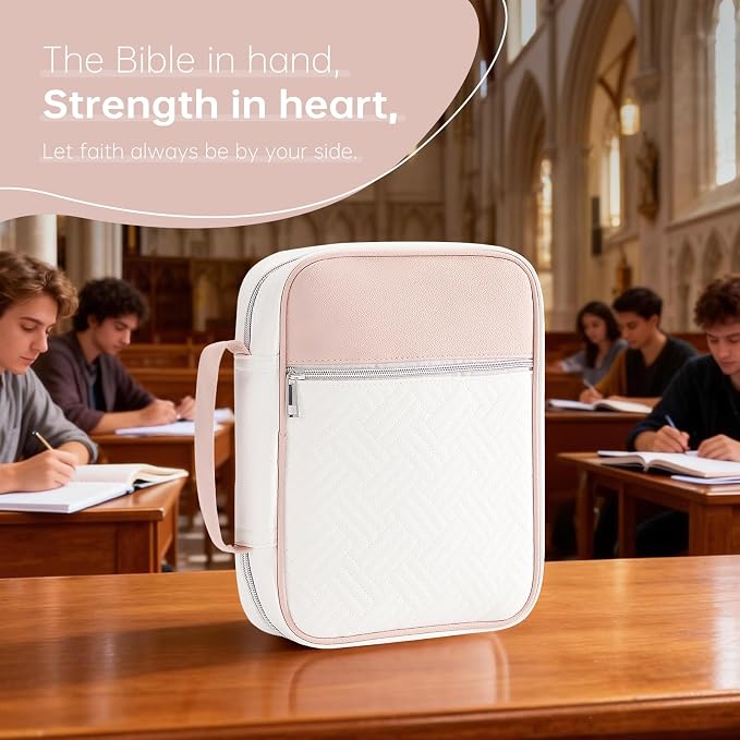 Bible Cover Bible Book Cover Bible Case for Women Canvas Carrying Case Book Protector Quilted Vegan Leather Bible Covers Study Supplies Accessories Christian Gift (Pink, One Size)