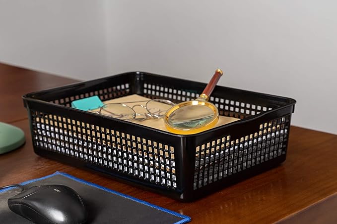 Aebeky A4 Size Plastic Paper Storage Trays,Desktop File Organizer Baskets,6-Packs (Black)