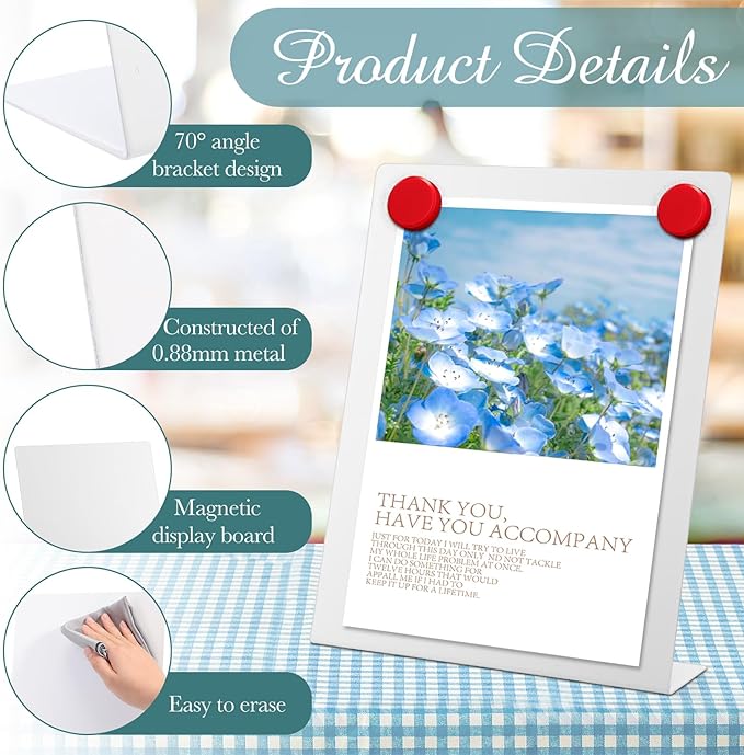 Fainne 2 Pcs Magnetic Bulletin Board with Easel Stand Mini Magnet Metal Tabletop Memo Display Board for Back to School Menu Table Office Supplies (White,11 x 8.5 Inches)