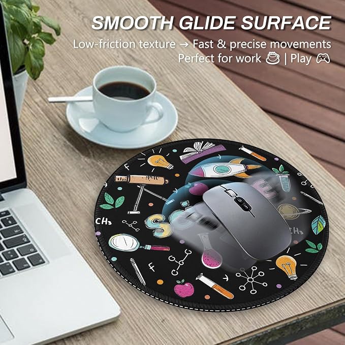 Gctriki Science Teacher Mouse Pad, 8.6" Round Funny Mousepad with Stitched Edge & Non-Slip Base, Comfortable Mouse Pads for Computer Laptop, Unique Office Decor Home Desk Accessories Gift for Teacher