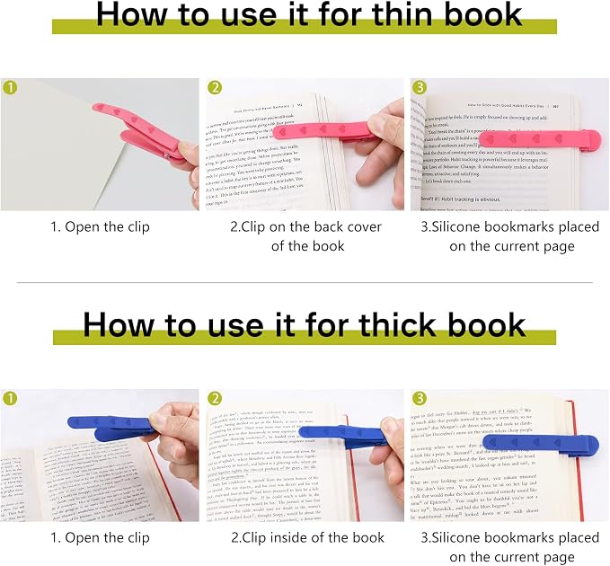 SMUK 3Pcs Heart Bookmarks for Women, Automatic Silicone Book Marks for Book Lovers Girls Men, Cute Page Markers Bookmarkers Reading Gifts