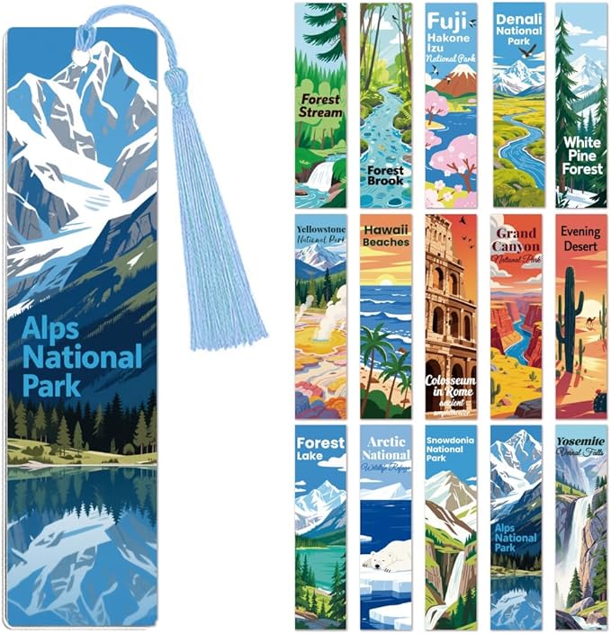 Peacoblue 30pcs UV DTF Bookmarks Transfer Stickers Wraps Flat Illustration Landscape for Women Men Reading, Waterproof Bookmarkers Decal(No Blank Bookmarks) for Acrylic Plastic Metal Blank Bookmark