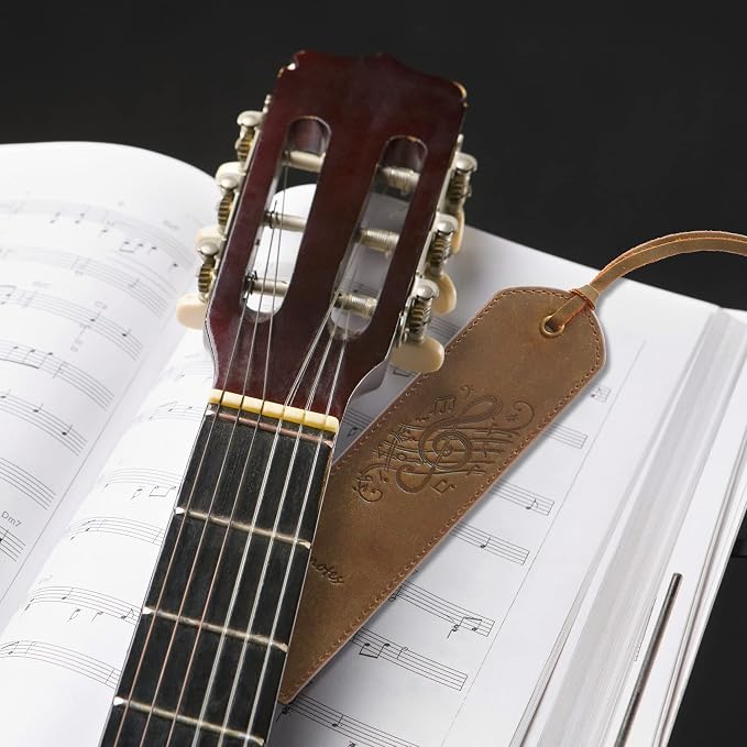 Leather Bookmarks for Men and Women | Quality Mens Bookmark with Music Notes | 2 Smooth Handmade Leather Book Markers for Men Women Book Lovers Readers (7x2) Leather Gift | Sovereign-Gear