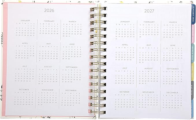 WORLD TRAVELER 2026 Planner Weekly and Monthly - 7'' x 8.75'' Hard Cover January December Spiral Daily Planner 2026 To Do List, Size 7X8.75, White Wild Flower