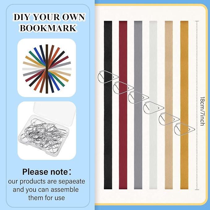 Elastic Bookmarks Set Multi Color Elastic Rope Bands Planner Bookmarks Include 30 Pcs Stainless Steel Teardrop Paper Clips and 12 Pcs Bands for Office School Reader(Retro Color)