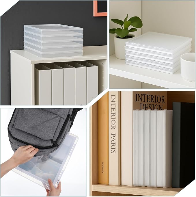 6 Pack Plastic Storage Box Organizer, Portable Clear Document File Case Containers For A4 Letter Paper, Magazine, Photo, Craft Art Supplies Board Game Storage