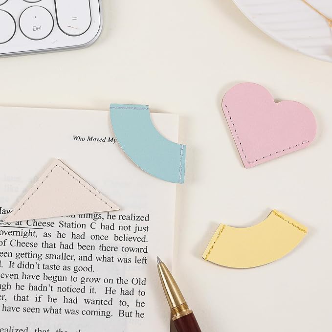 8 Pcs Colorful Geometric Shaped Leather Bookmarks, Stylish Corner Page Accessories, Geometric Themed Book Page Holders, Durable Book Markers for Reading, Reading Gifts for Women Teens & Book Lovers