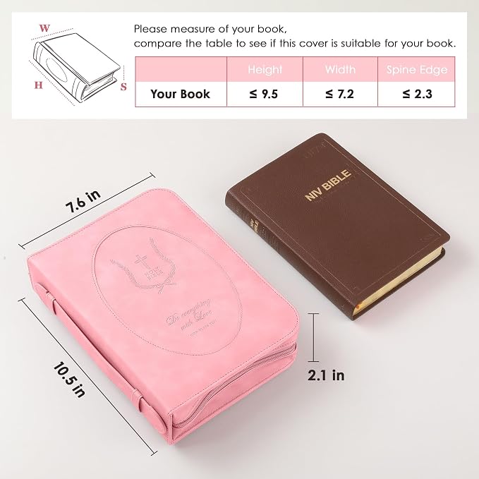 Leather Bible Cover for Women – Large Zippered Case with Handle and Pockets, Floral Book Protector for Study or Church, Christian Gift for Girls and Women, Large Size Bibles (Pink)