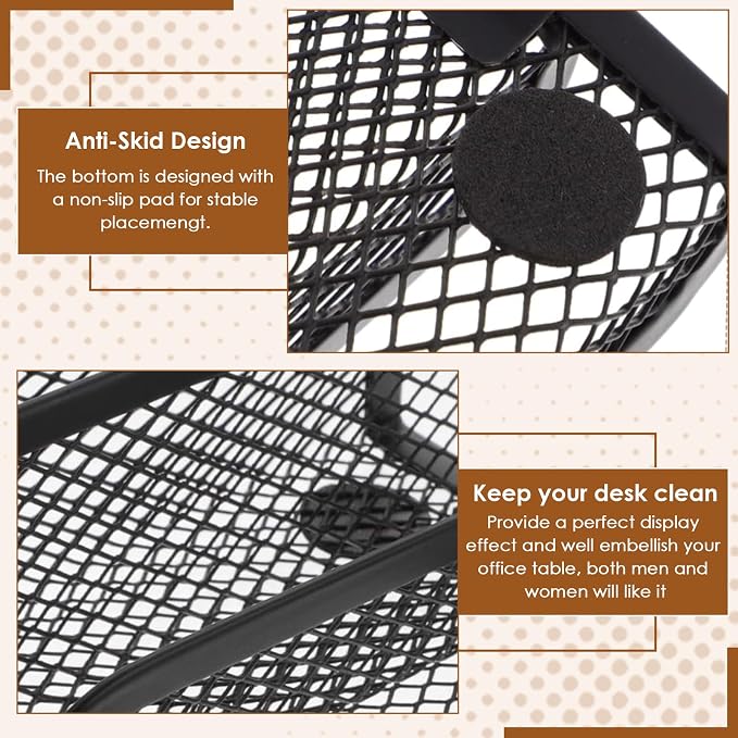 Chris.W Desktop Stacking Business Card File Holder/Stand from, 3-Tier, Metal Mesh Collection (Black)