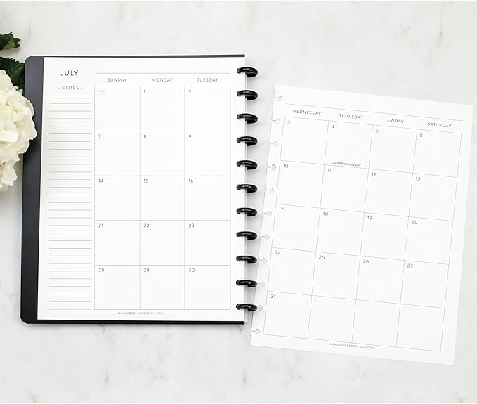BetterNote July 2026 - June 2027 Academic Monthly Calendar Refill for Discbound Notebook, School Dates, Fits Levenger Circa, Big Happy Planner, Arc, TUL, Disc Refill (11-Disc, 8.5"x11", Classic)