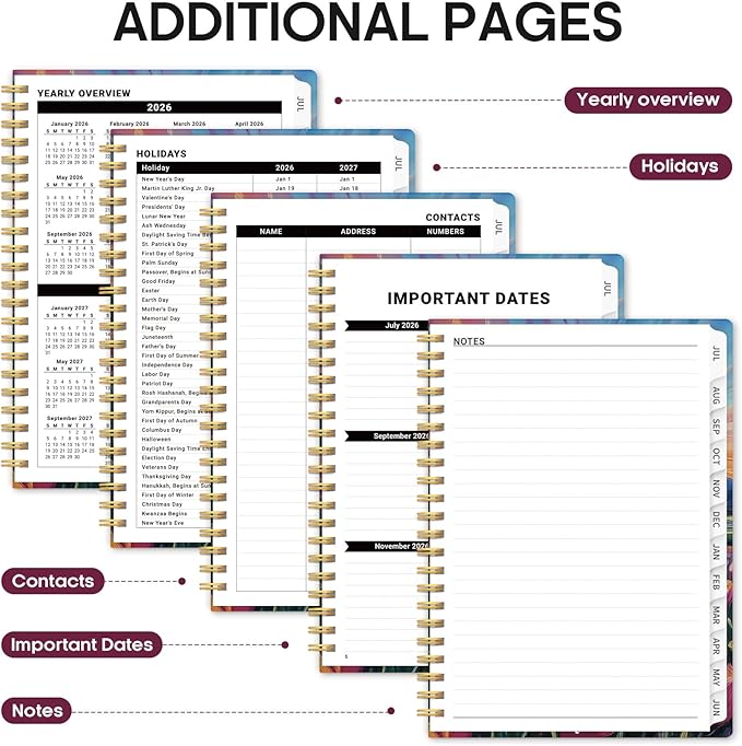 Planner 2026-2027, Academic Year Monthly and Weekly Calendar Planner, Jul 2026 - Jun 2027, Hardcover Teacher Student Planning Agenda book with Tabs, Perfect for School Office Supplies, 6.3" x 8.5" - Radiant Pastures