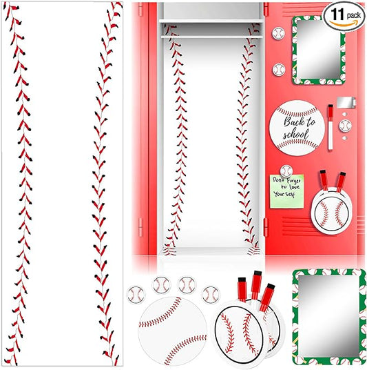 Demonwer 12 Pcs Locker Accessories Kit Baseball Themed Magnetic Whiteboard Mirror Pen Holder Baseball Stickers for Back to School Essentials Locker Decorations