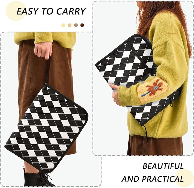 Black White Harlequin Pattern Accordion File Organizer Expanding Document Folder with 13 Pockets Portable File Folder for A4 Letter Size