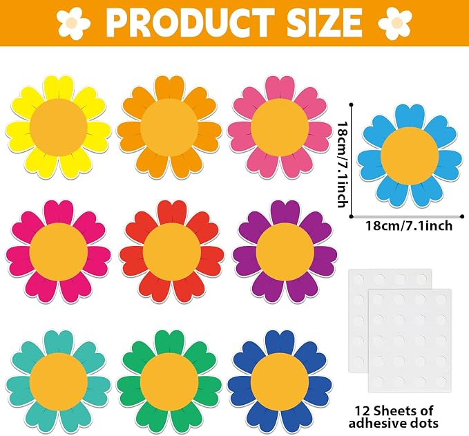 gisgfim 80Pcs Colorful Flower Cutouts Spring Decorations Bulletin Board Floral Paper Cut-Outs Classroom Decor for Back to School Boy Girl DIY Craft Photo Wall Kindergarten Preschool Party Favor Supply