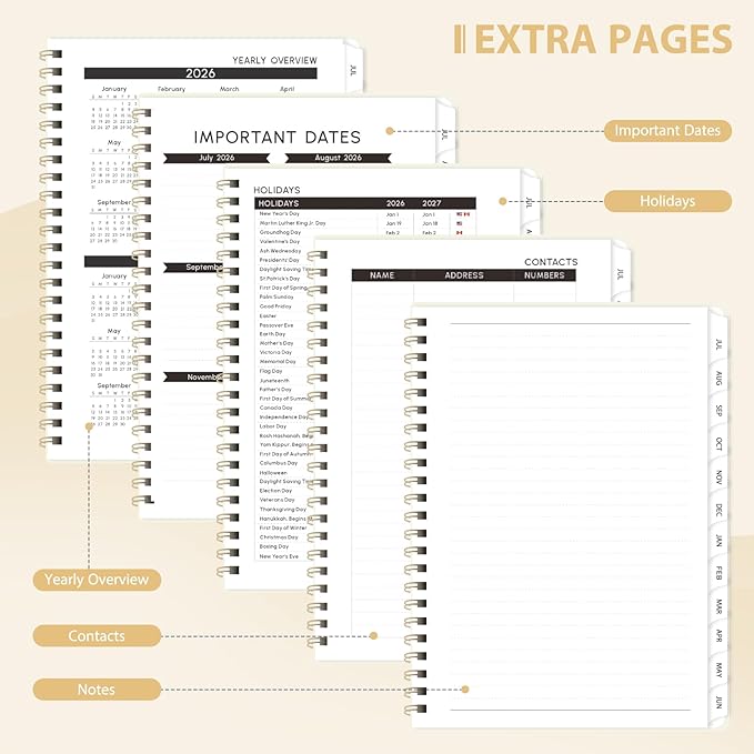 Academic Planner 2026-2027, Weekly and Monthly Agenda Planner, Daily Calendar Planning Notebook (July 2026 - June 2034), School Teacher Student Supplies, Beige
