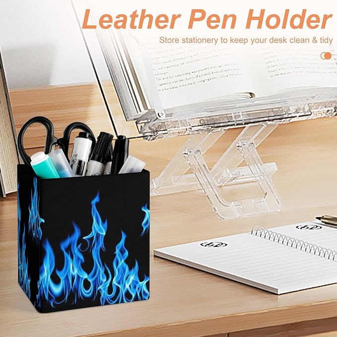 Pen Holder Stand For Desk, Pencil Pen Holder Cup, Desktop Stationery Organizer, Waterproof Multifunctional Office Supplies Blue Fire