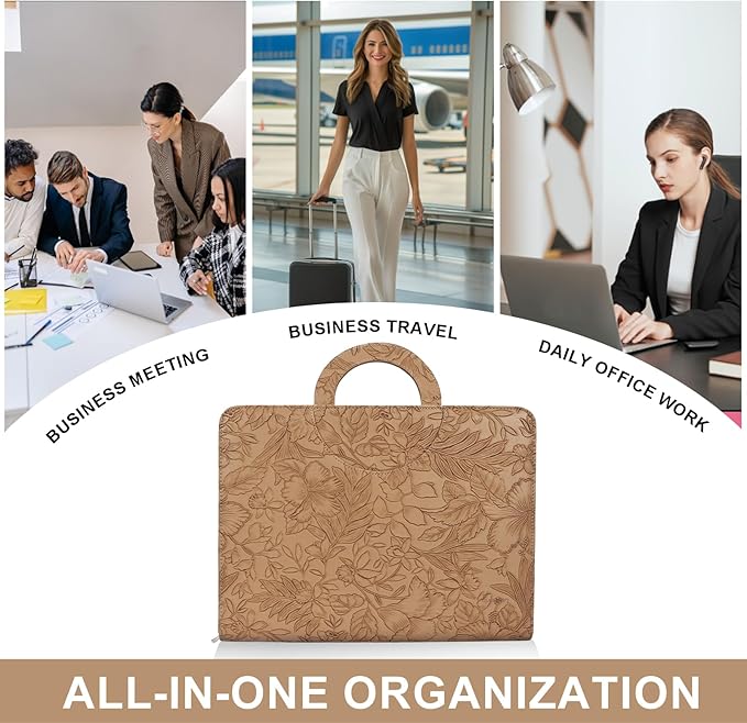 Leathario Portfolio Binder, Includes 5 Folder Index Dividers, 13 Inch Tablets Organizer with Handle, Vegan Leather A4 Padfolio, Multi-Pocket Notepad Business Planner Professional Document