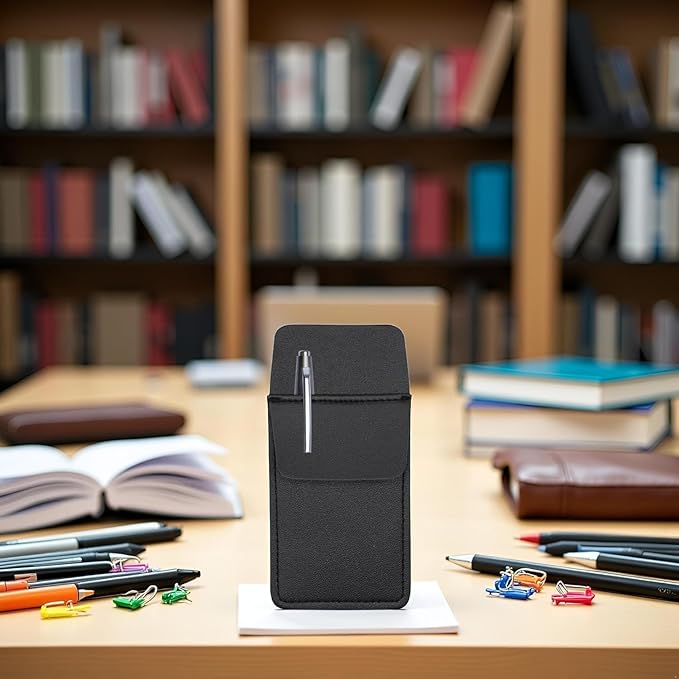 1 Pc Black Premium Pocket Protector Pen Holder, PU Leather Pocket Organizer Pouch for Shirts Lab Coats Pants Pen Sleeve Writing and Correction Supplies