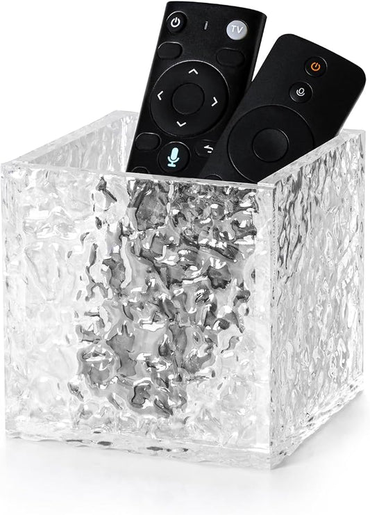 Remote Control Holder, Acrylic Desk Organizer Stone Texture TV Remote Holder Cosmetic Storage Box Modern Remote Organizer Remote Storage Box for Home Office School.