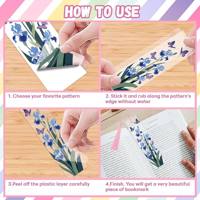 Peacoblue 30pcs UV DTF Bookmarks Transfer Stickers Wraps Butterfly and Flowers for Women Men Reading, Waterproof Bookmarkers Decal(No Blank Bookmarks) for Acrylic Plastic Metal Blank Bookmark