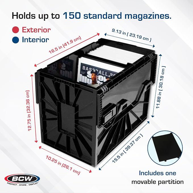 BCW Magazine Document & Comic Book Storage Bins | Durable Magazine Bin | Magazine Storage Box for Sorting and Organizing | Heavy Duty & Stackable Plastic - Fits all Comics (2 Pack)