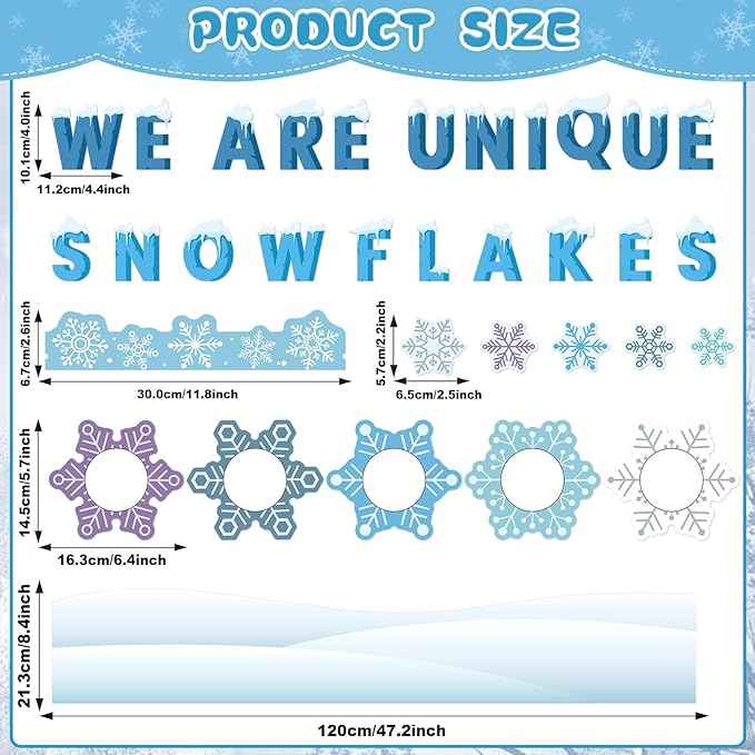 QOUBAI Winter Bulletin Board Decorations Snowflakes Paper Cutouts DIY Photo Crafts Christmas Bulletin Board Set for Winter Holiday Classroom Chalkboard Wall Door Decor Home School Supplies