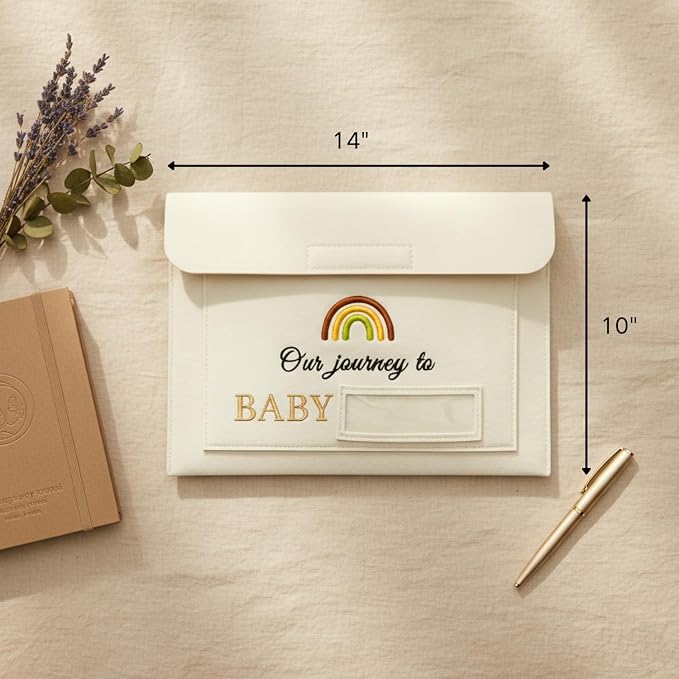 Our Journey to Baby Felt Document Organizer – IVF Gift for Women, Baby Keepsake Folder for Fertility Journey, Pregnancy Paper Storage Pouch with Name Card Slot, A4 File Holder for New Mom Memories