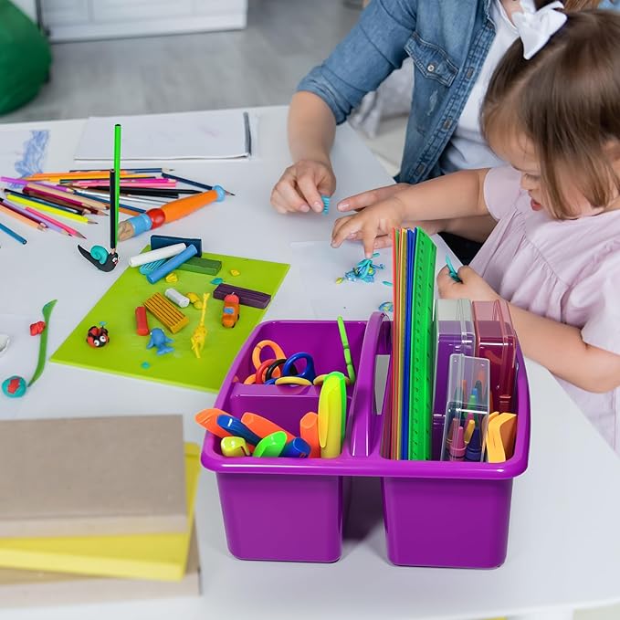 6 Pack Classroom Caddy with Handle Plastic Storage Caddy Organizer with 3 Compartments for Pencil, Crayon, Marker, School Supplies (6, Colorful)