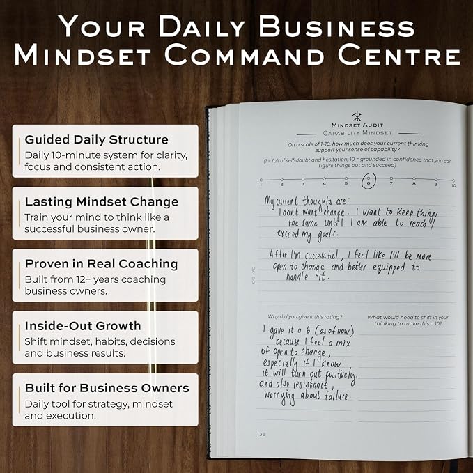 Business Brain Journal: 100-Day Guided Business Journal for Women & Men – Leather Journal Notebook for Success Mindset & Gratitude – Break Plateaus & Achieve Growth